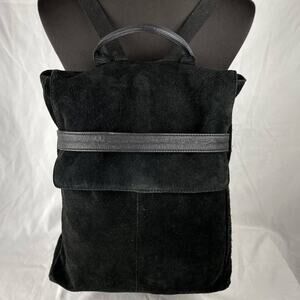 Asos Womens Backpack Bag Purse with Flap Black Suede Leather Mix Minimalist